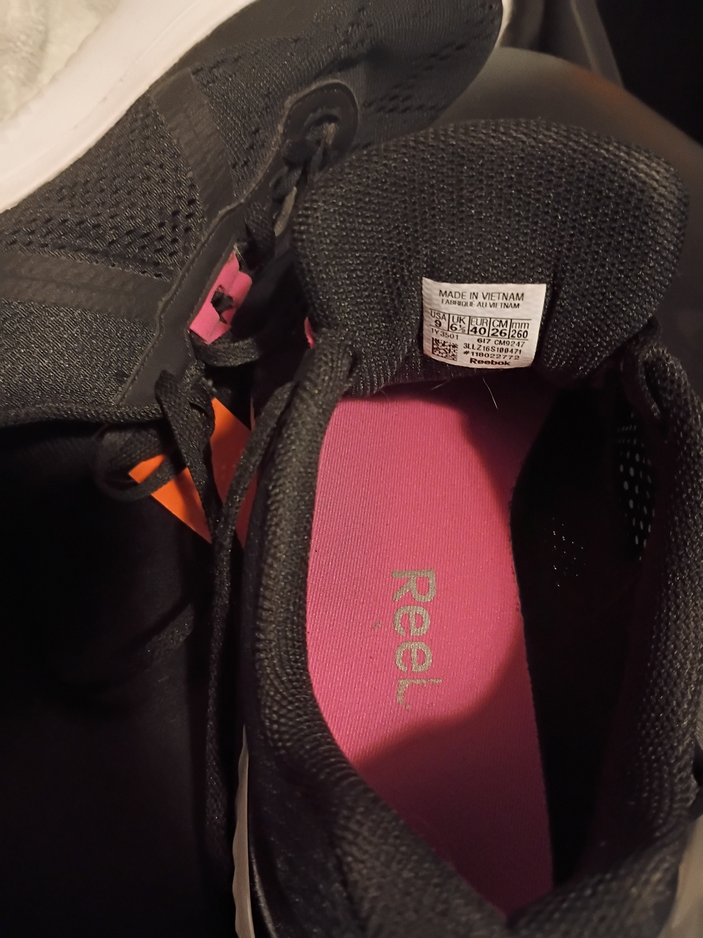 Reebok Women’s Black Athletic Sneakers with Pink Insole